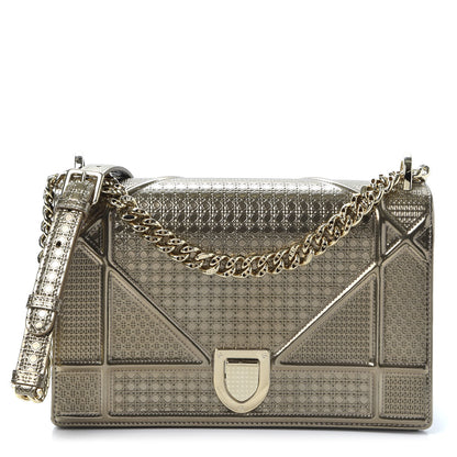 Christian Dior Metallic Patent Micro-Cannage Medium Diorama Flap Bag Gold 1 of 8