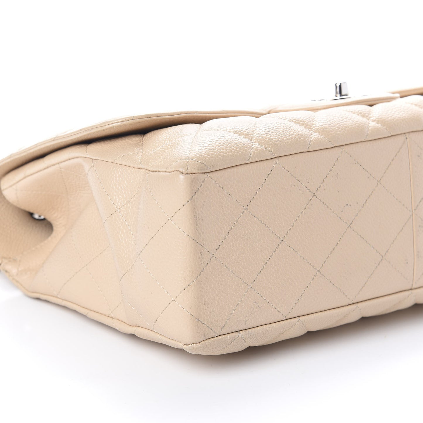 Caviar Quilted Jumbo Single Flap Beige Clair