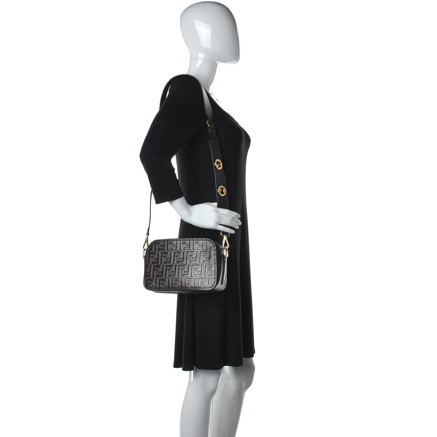 Vitello Century F is Fendi Bi-Color FF 1974 Embossed Camera Case Maya Black