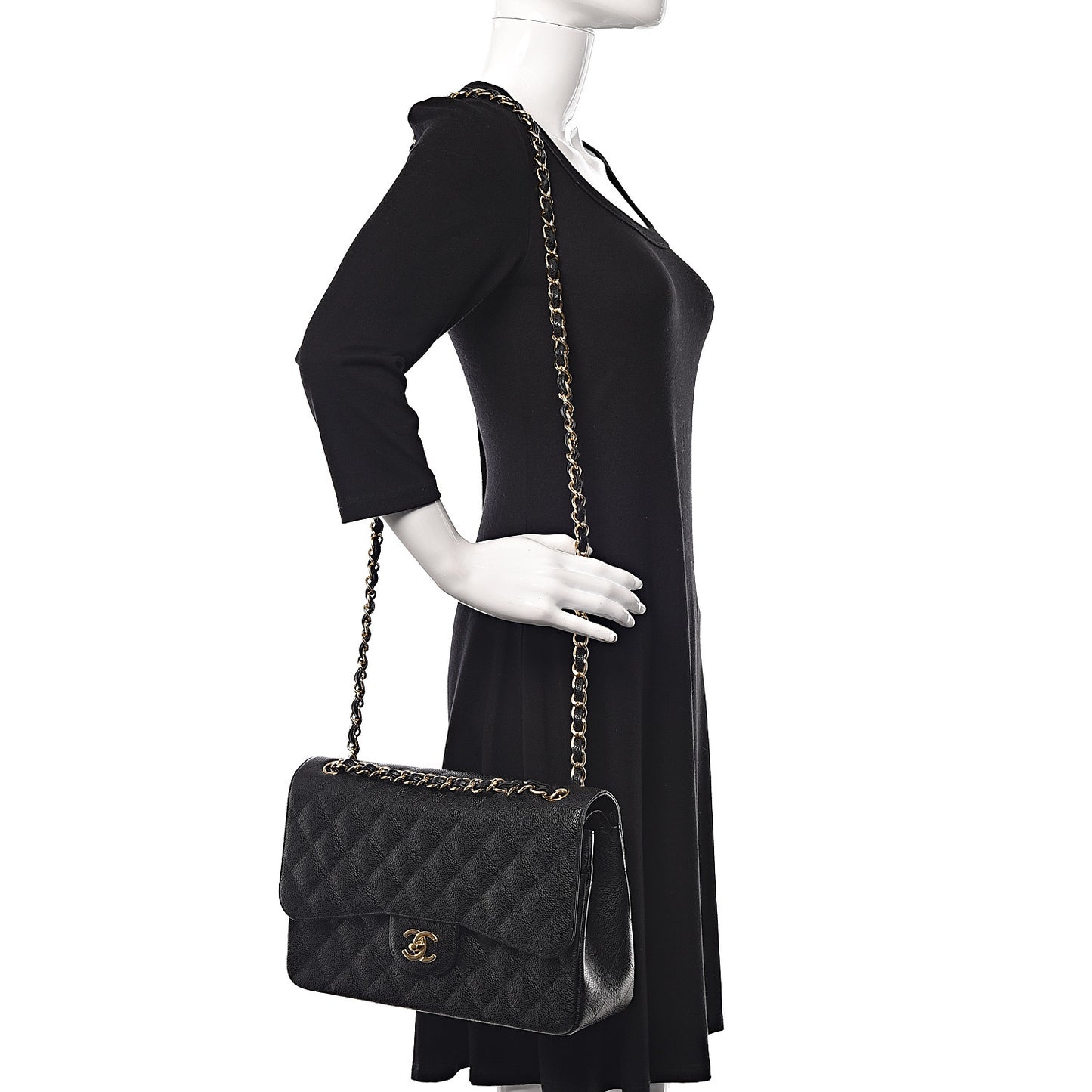 Caviar Quilted Jumbo Double Flap Black