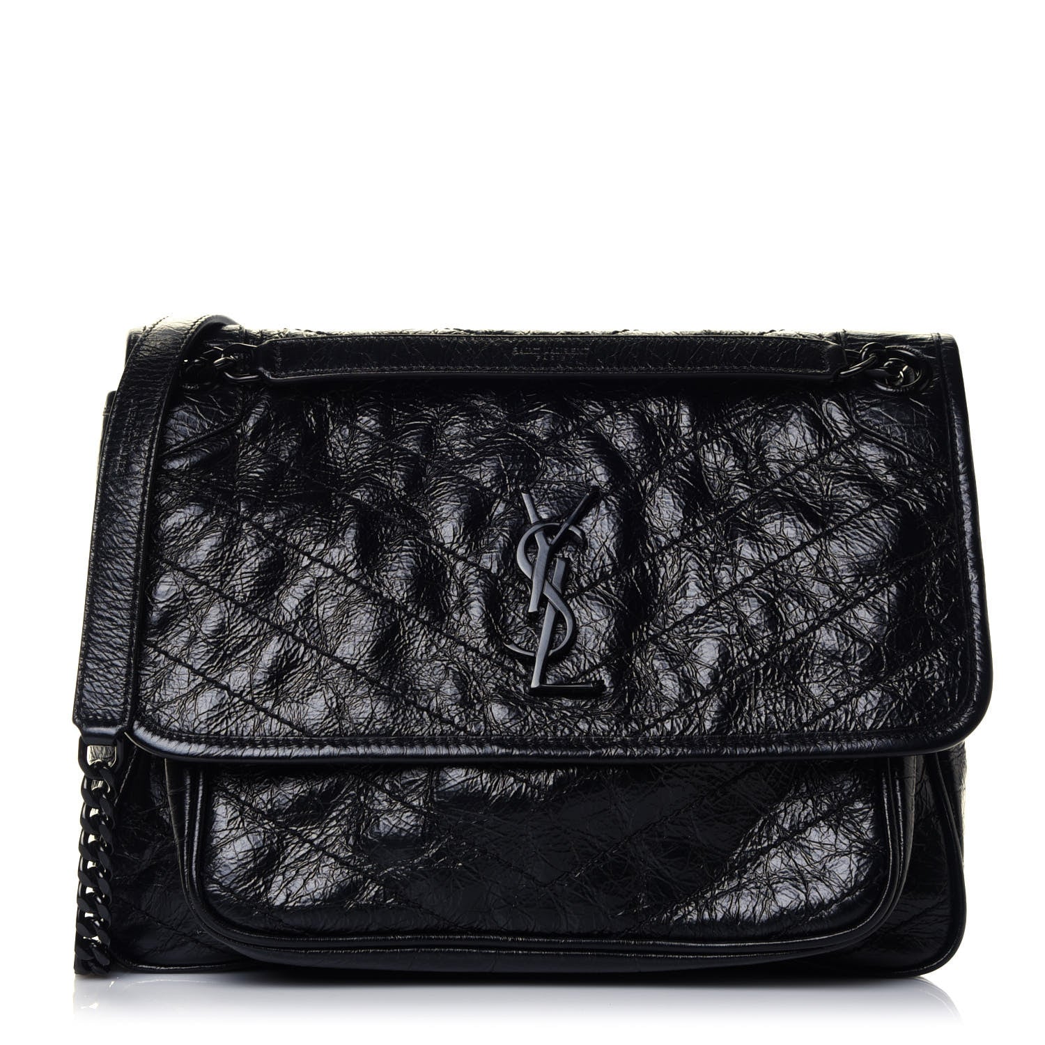 Saint Laurent Crinkled Calfskin Matelasse Monogram Medium Niki Chain Satchel Black 1 of 25