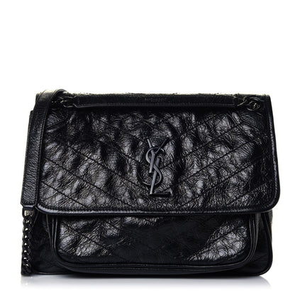 Saint Laurent Crinkled Calfskin Matelasse Monogram Medium Niki Chain Satchel Black 1 of 25