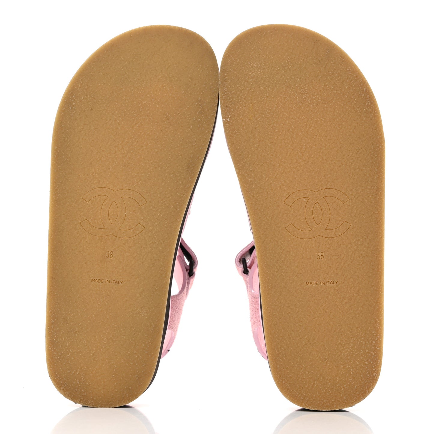 Suede Calfskin Velcro Flat Sandals 38 Light Pink
