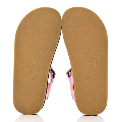 Chanel Suede Calfskin Velcro Flat Sandals 38 Light Pink 5 of 9