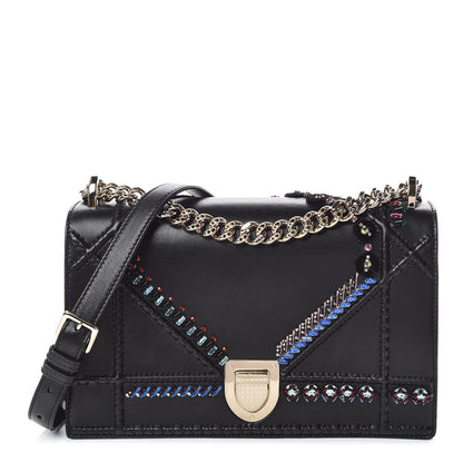 Christian Dior Calfskin Crystal Embroidered Medium Diorama Flap Bag Black 1 of 11