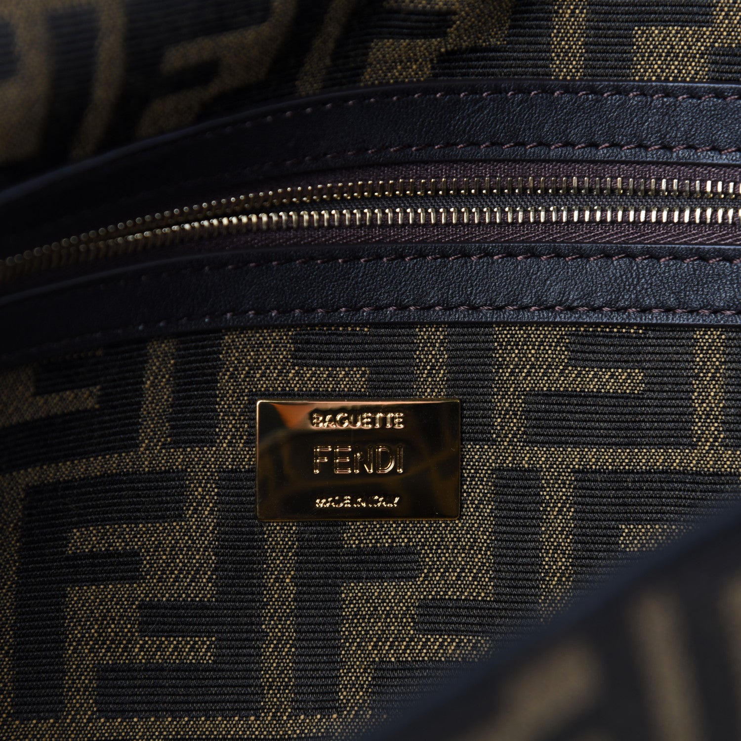 Fendi Fabric Jacquard FF 1974 Medium Baguette Tobacco Moro Black 8 of 11