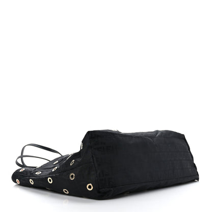 Fendi Nylon Zucca Grommet Medium Roll Tote Black 5 of 10