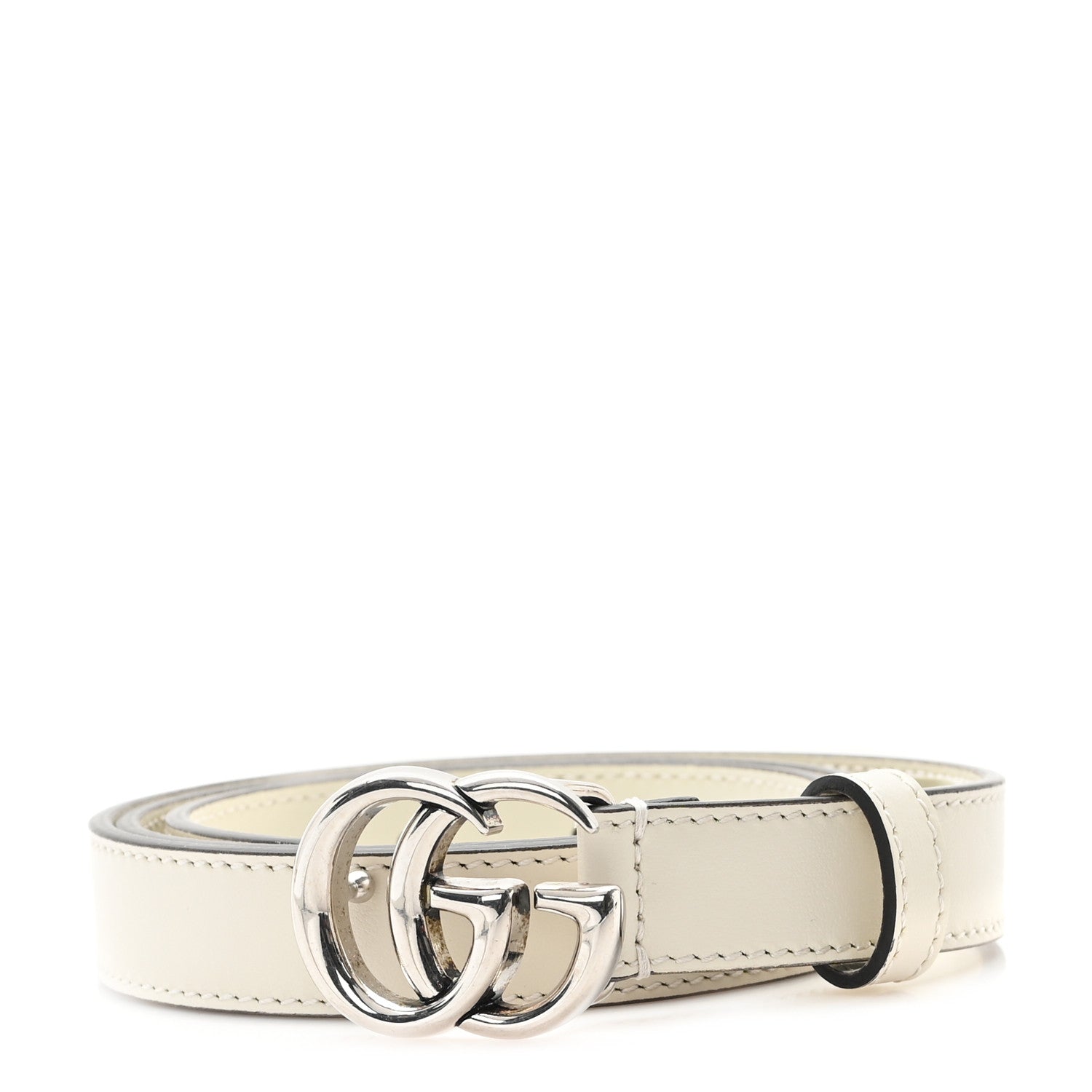 Gucci Plutone Calfskin Palladium Double G 75 30 Belt Mystic White 1 of 4