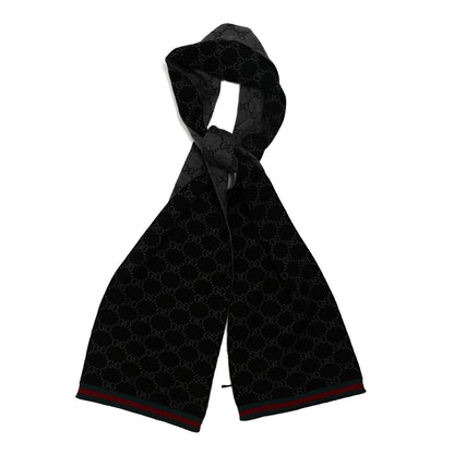 Gucci Wool Tricot GG Monogram Web Solange Scarf Black Medium Grey 1 of 4