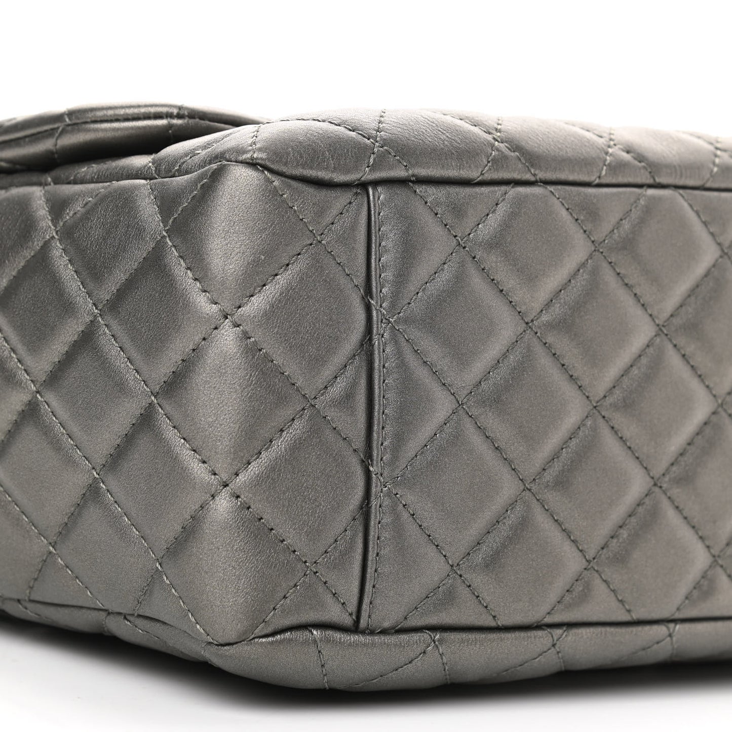 Metallic Calfskin Quilted Small XXL Travel Flap Bag Dark Silver