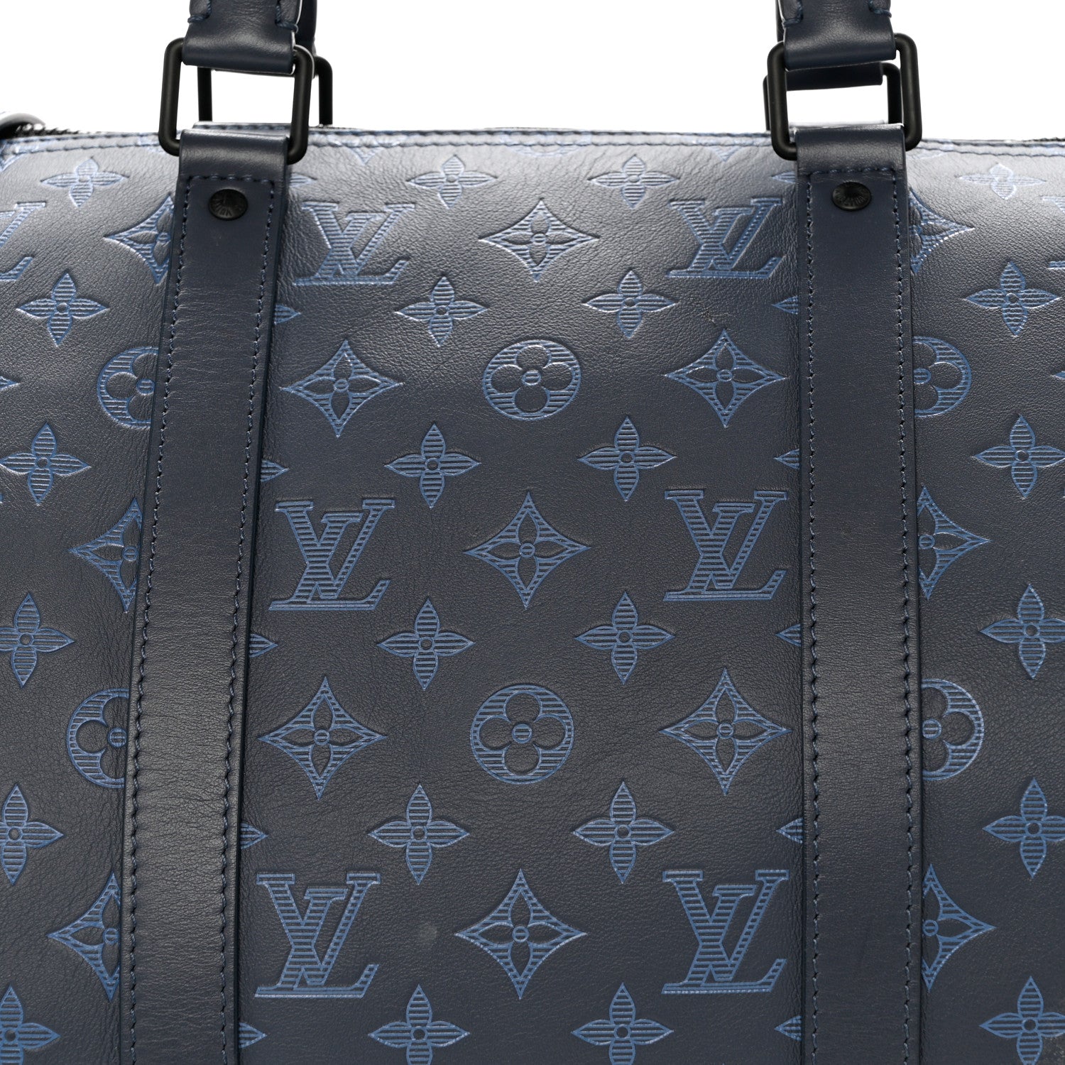 Louis Vuitton Calfskin Monogram Shadow Keepall Bandouliere 50 Navy 7 of 11