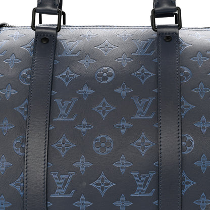 Louis Vuitton Calfskin Monogram Shadow Keepall Bandouliere 50 Navy 7 of 11