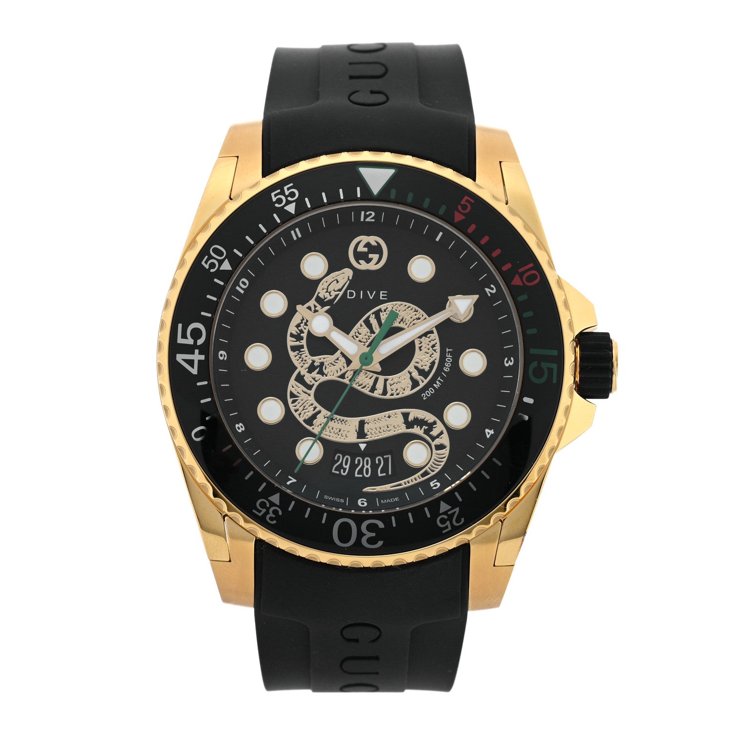 Gucci Stainless Steel Rubber 45mm Dive Snake Quartz Watch Black 1 of 5