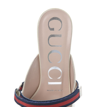 Gucci Malaga Kid Sylvie Web Cross Strap Mid-Heel Slides 36.5 Vintage White 6 of 11