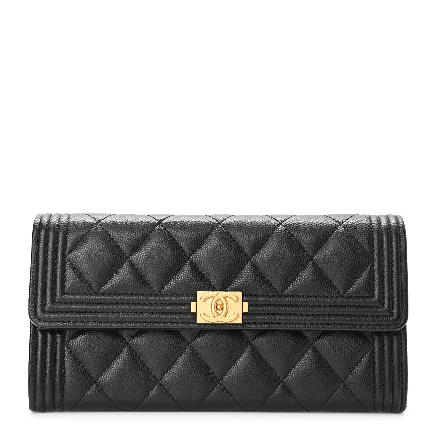 Caviar Quilted Large Boy Gusset Flap Wallet Black