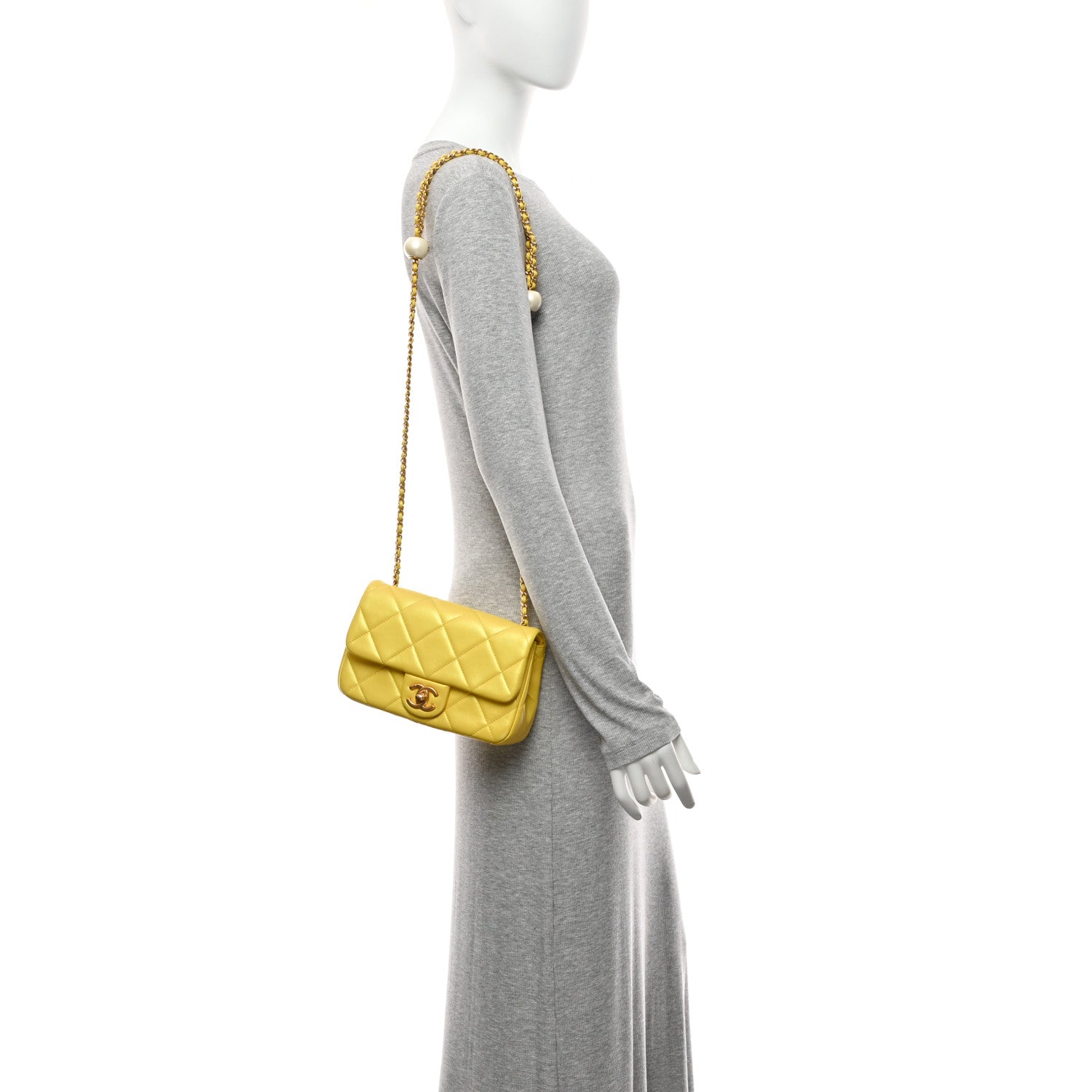 Chanel Iridescent Lambskin Quilted Mini Rectangular Pearl Crush Flap Yellow 2 of 10