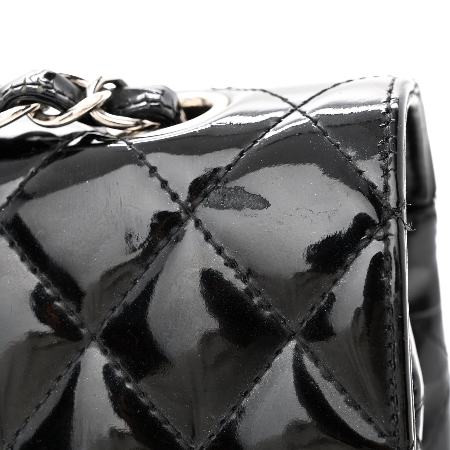 Patent Quilted Medium Double Flap Black