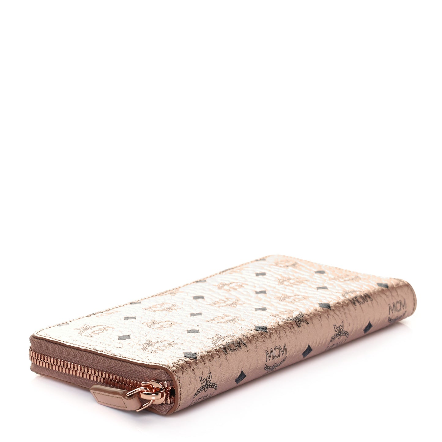 Metallic Visetos Large Zip Around Wallet Champagne Gold
