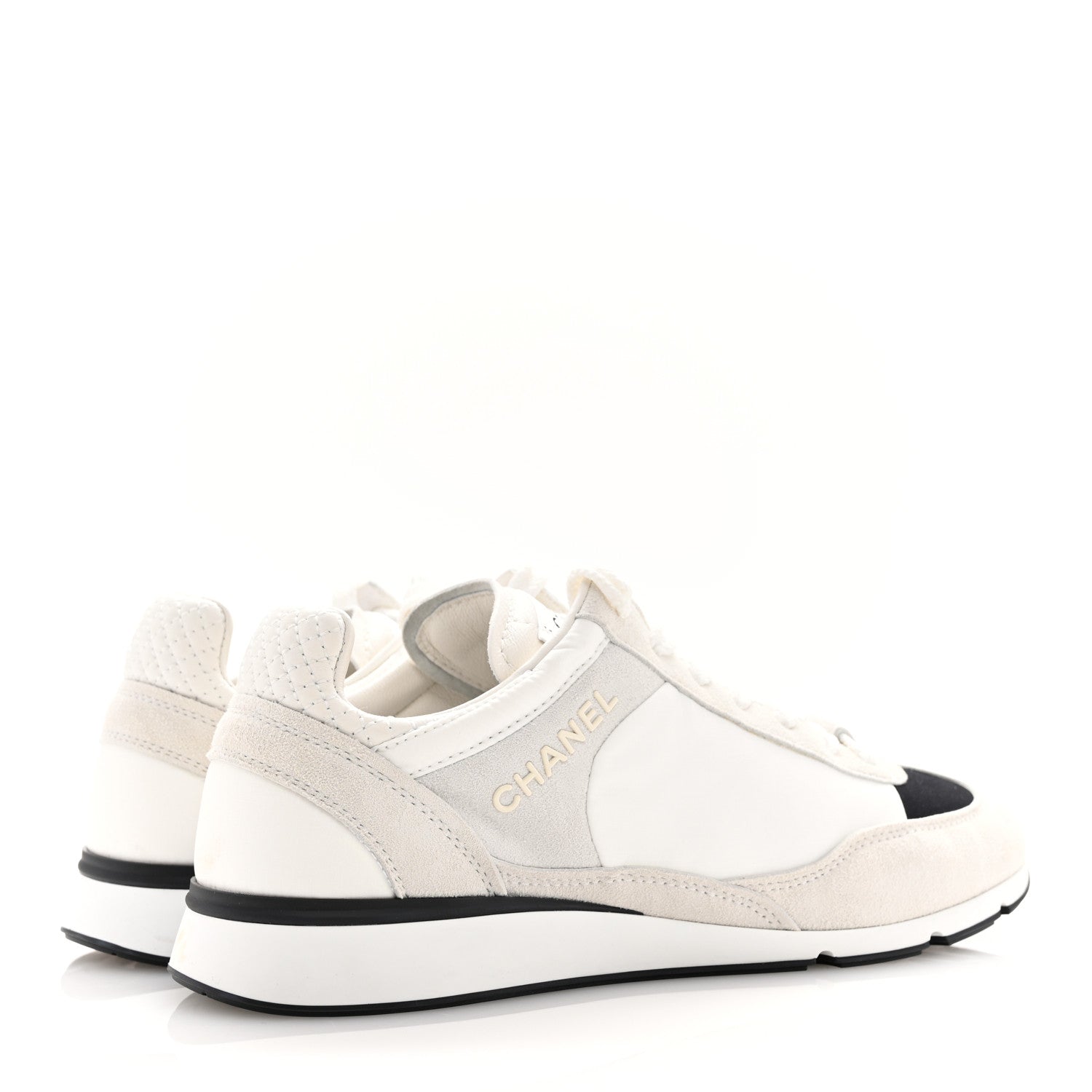 Chanel Nylon Suede Kidskin Calfskin Logo Sneakers 38 White Black 5 of 11