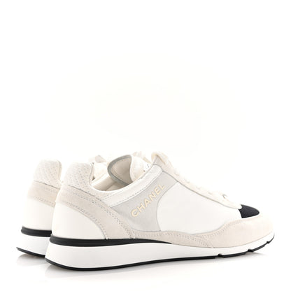 Chanel Nylon Suede Kidskin Calfskin Logo Sneakers 38 White Black 5 of 11