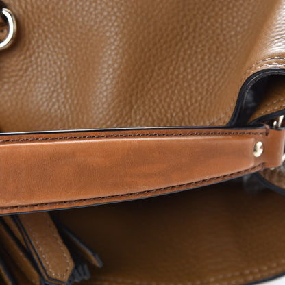 Burberry Grainy Calfskin Canvas Mega Check Medium Ashby Tassel Hobo Saddle Brown 8 of 12