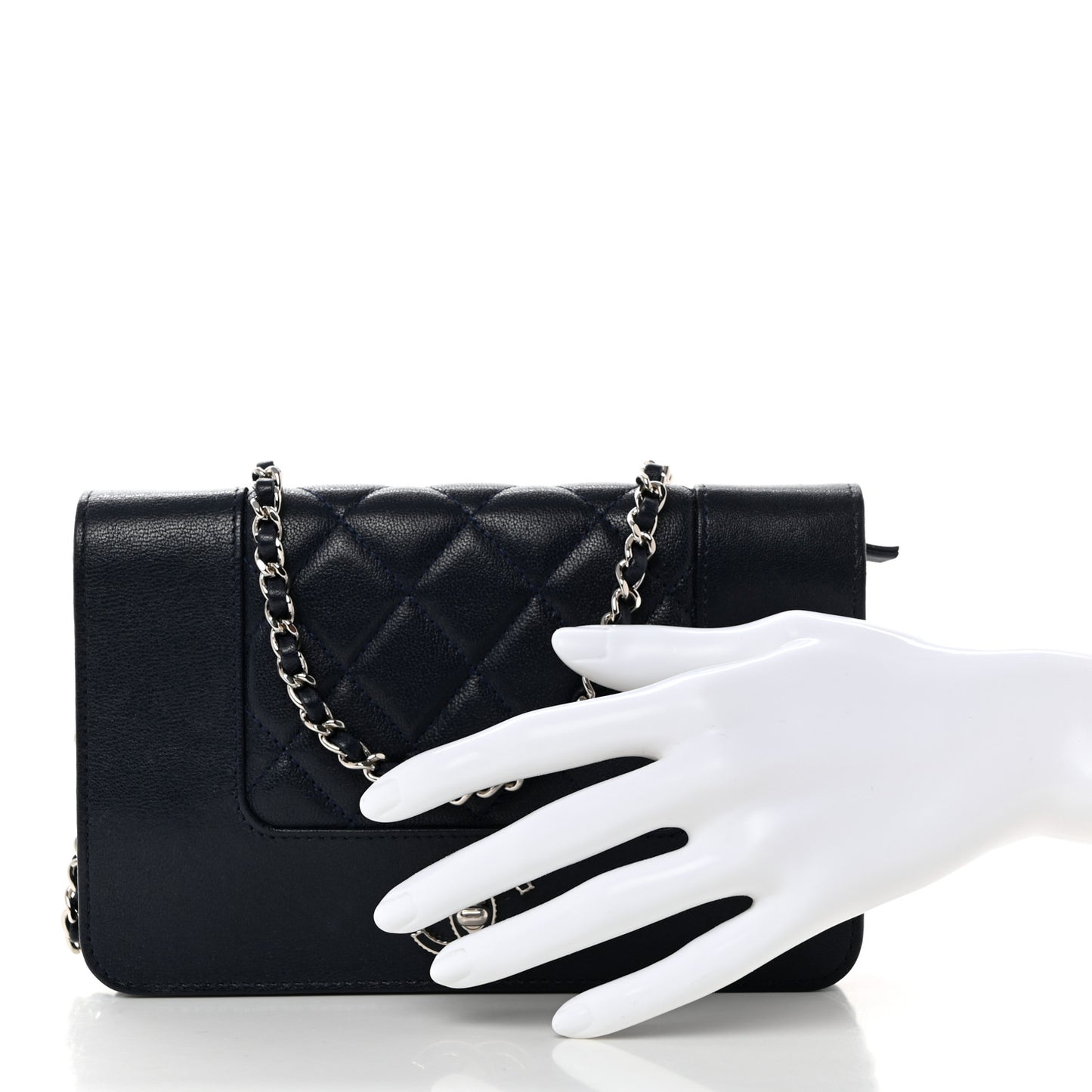 Sheepskin Quilted Vintage Mademoiselle Wallet On Chain WOC Navy