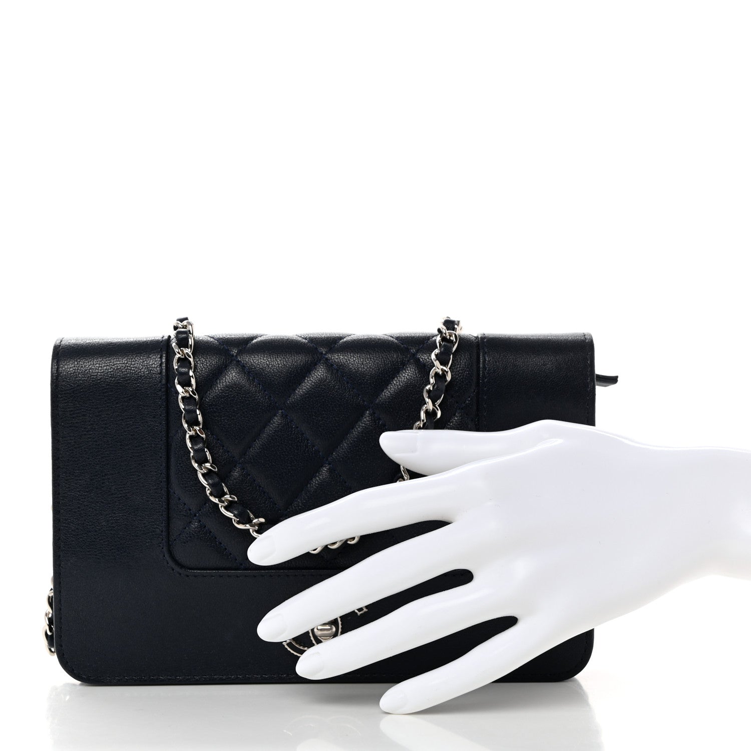 Chanel Sheepskin Quilted Vintage Mademoiselle Wallet On Chain WOC Navy 2 of 8