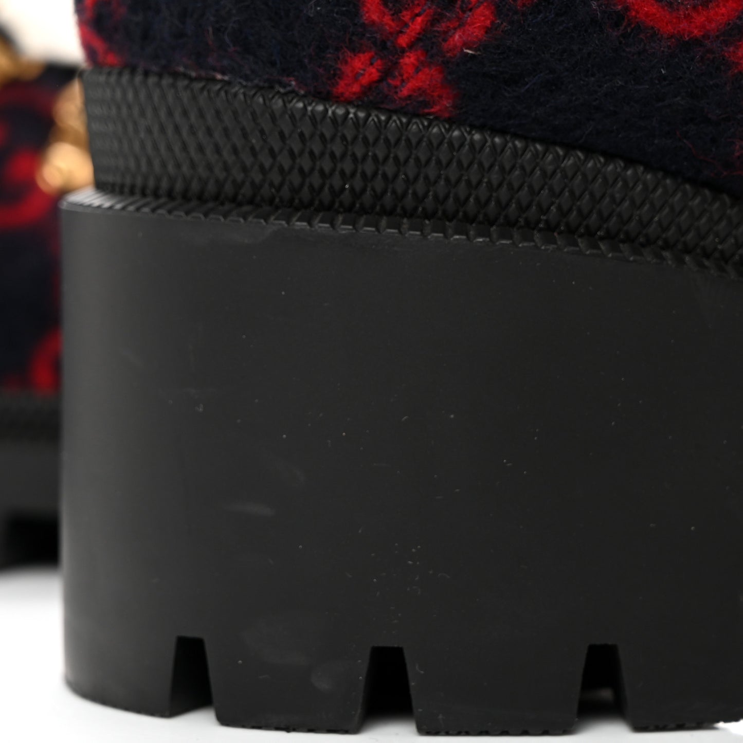 Covered Wool Big GG Monogram Womens Lace Up Combat Ankle Boots 38.5 Blue Red