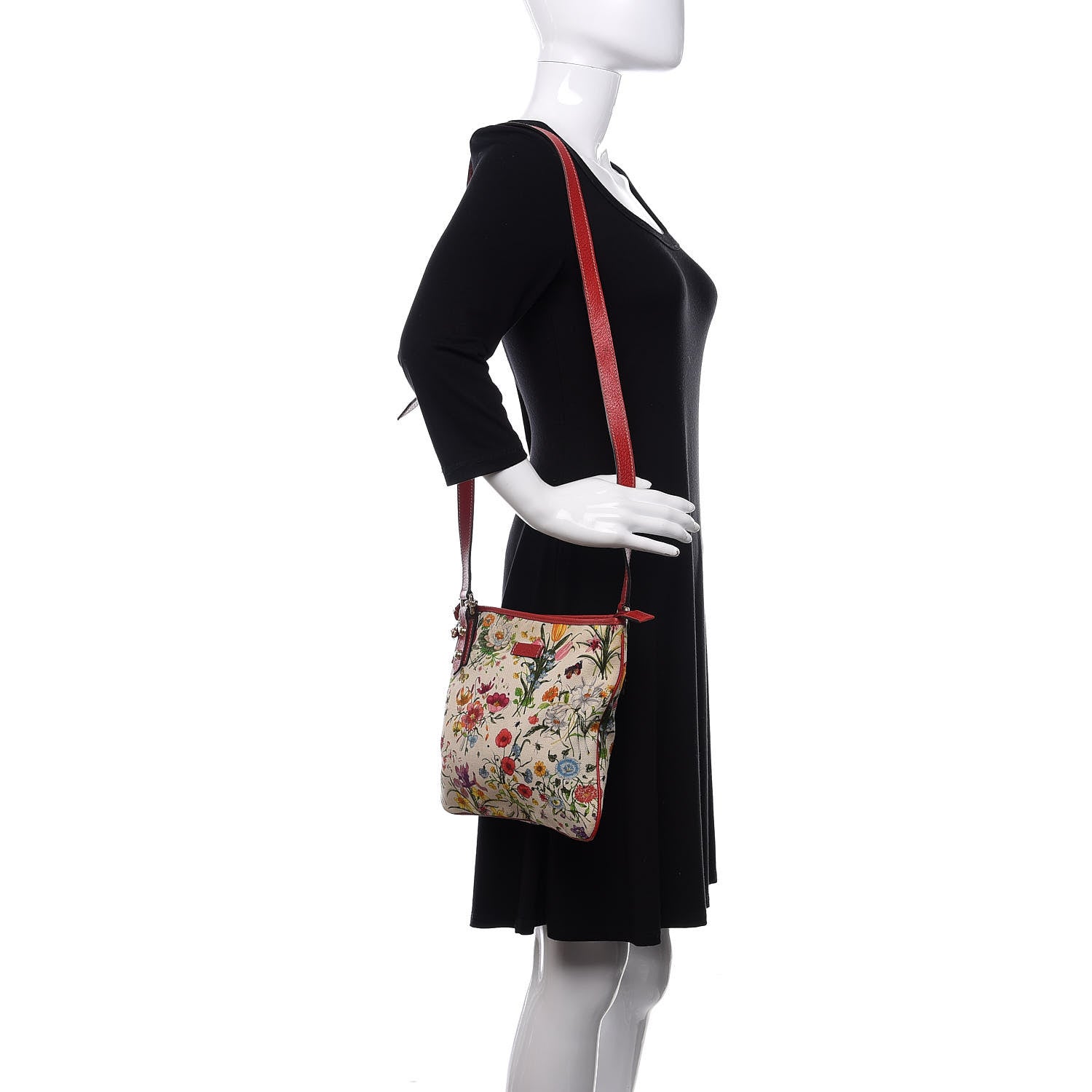 Gucci Canvas Flora Floral Crossbody Bag Red 2 of 13