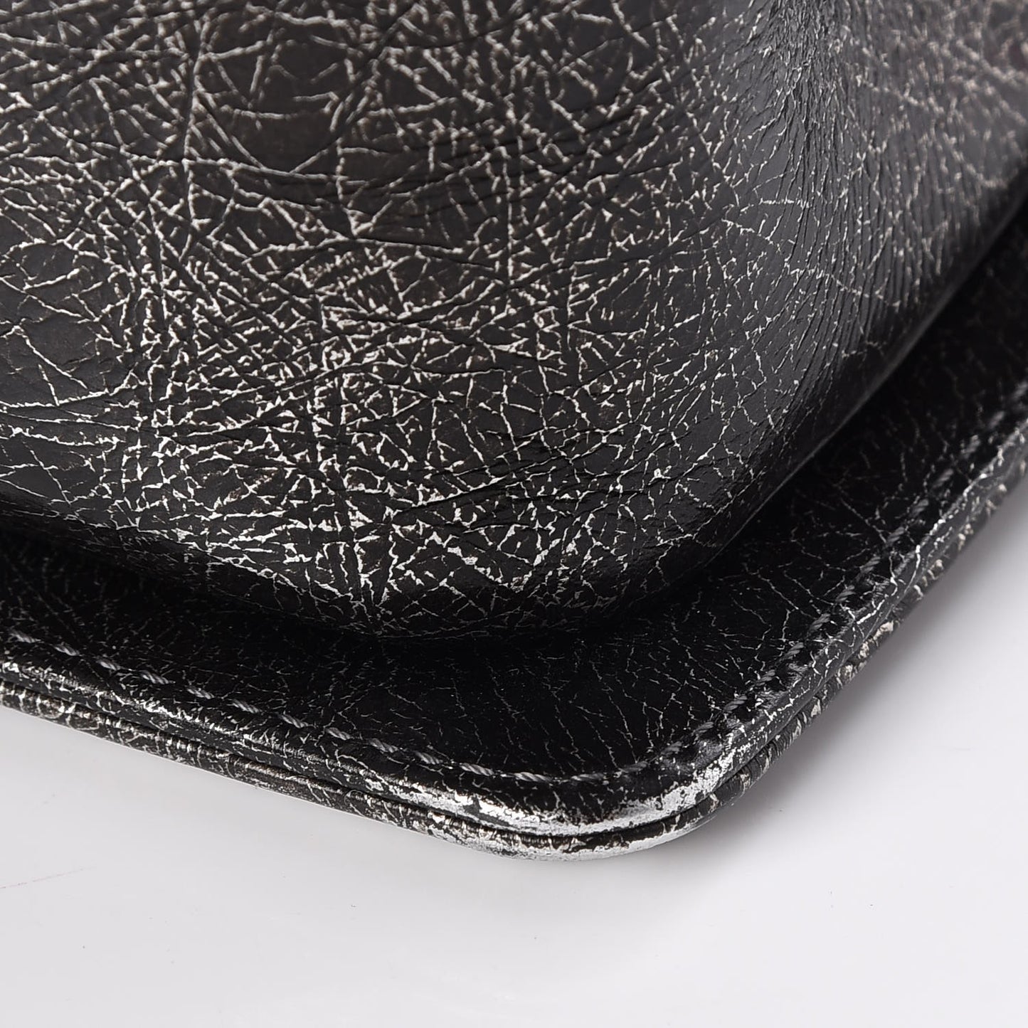 Cracked Metallic Calfskin Quilted Medium Boy Flap Dark Silver