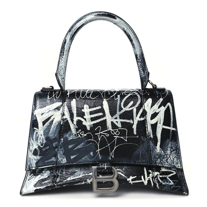 Balenciaga Agneau Graffiti Logo Small Hourglass Top Handle Bag Black 1 of 10