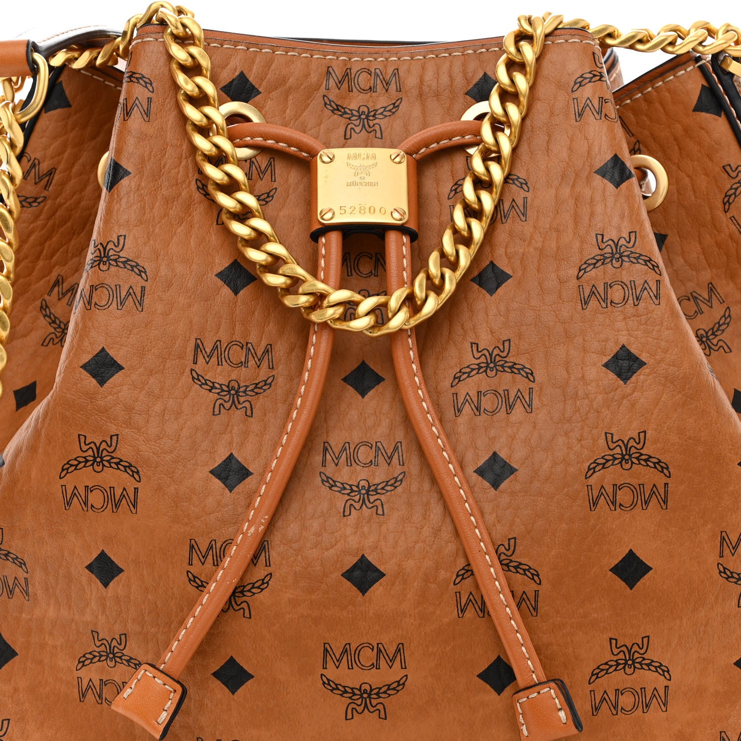 MCM Visetos Small Soft Berlin Drawstring Bucket Bag Cognac 8 of 10