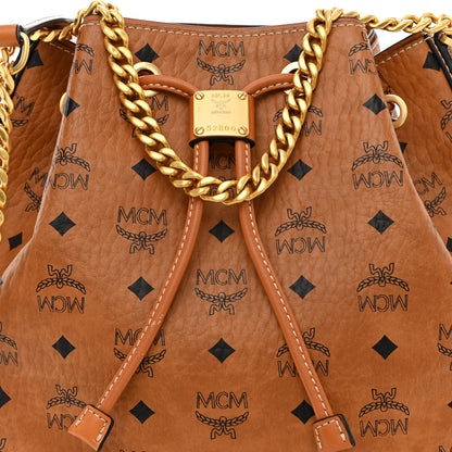 MCM Visetos Small Soft Berlin Drawstring Bucket Bag Cognac 8 of 10