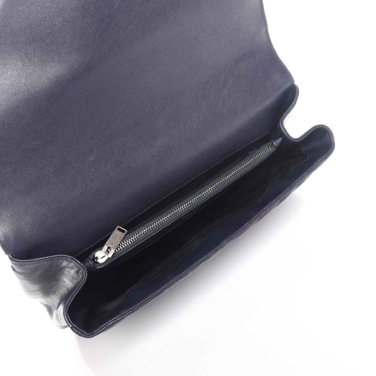 Sheepskin Matelasse Chevron Monogram Large College Satchel Navy Blue