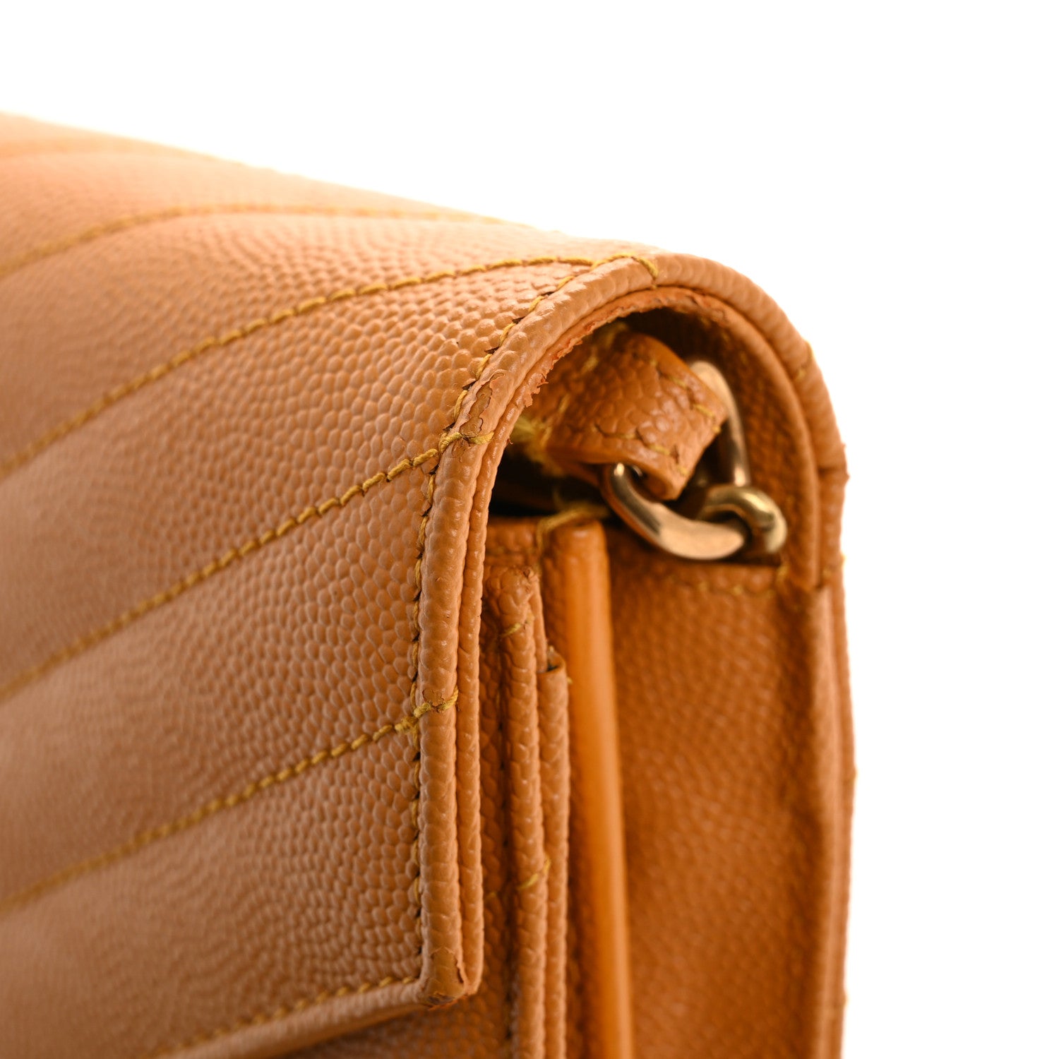 Saint Laurent Grain De Poudre Matelasse Chevron Cassandre Chain Wallet Senape Yellow 17 of 20
