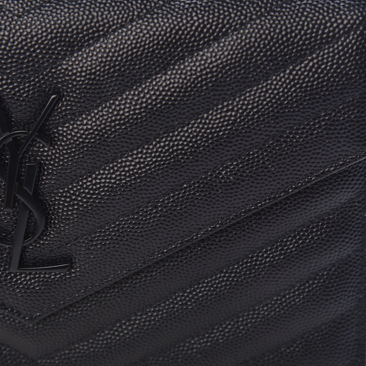 Grain De Poudre Matelasse Chevron Monogram Envelope Chain Wallet Black