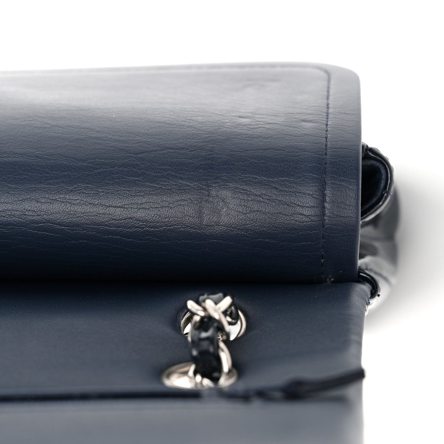 Patent Chevron Quilted Medium Double Flap Navy