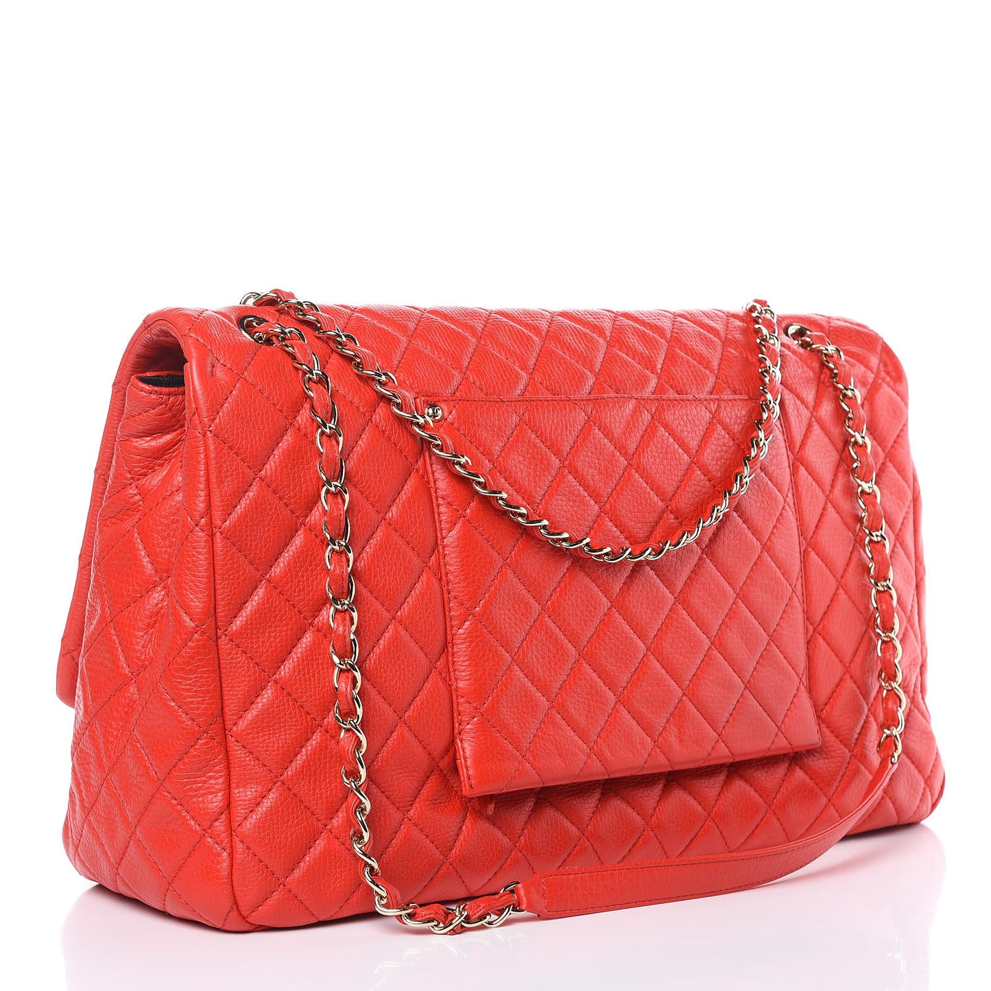 Calfskin Quilted XXL Travel Flap Bag Red