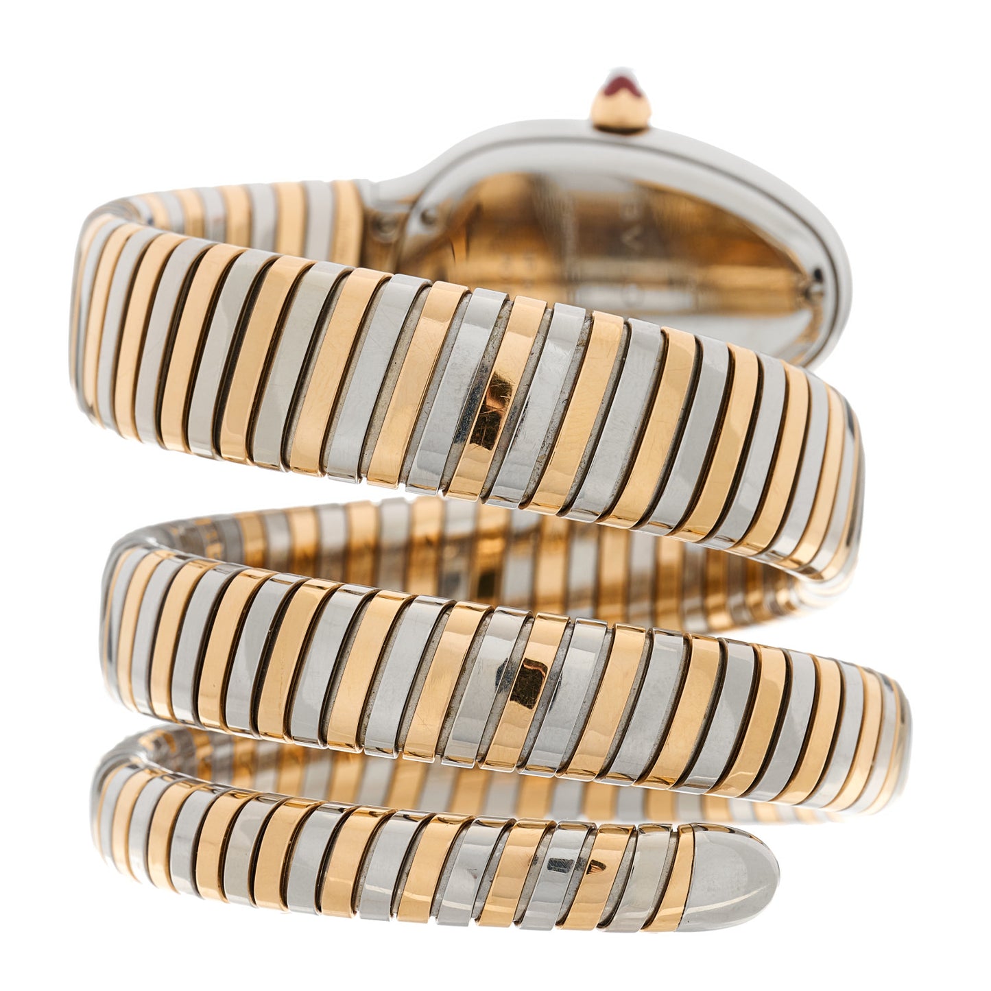 Stainless Steel 18K Rose Gold 35mm Serpenti Tubogas Double Spiral Quartz Watch