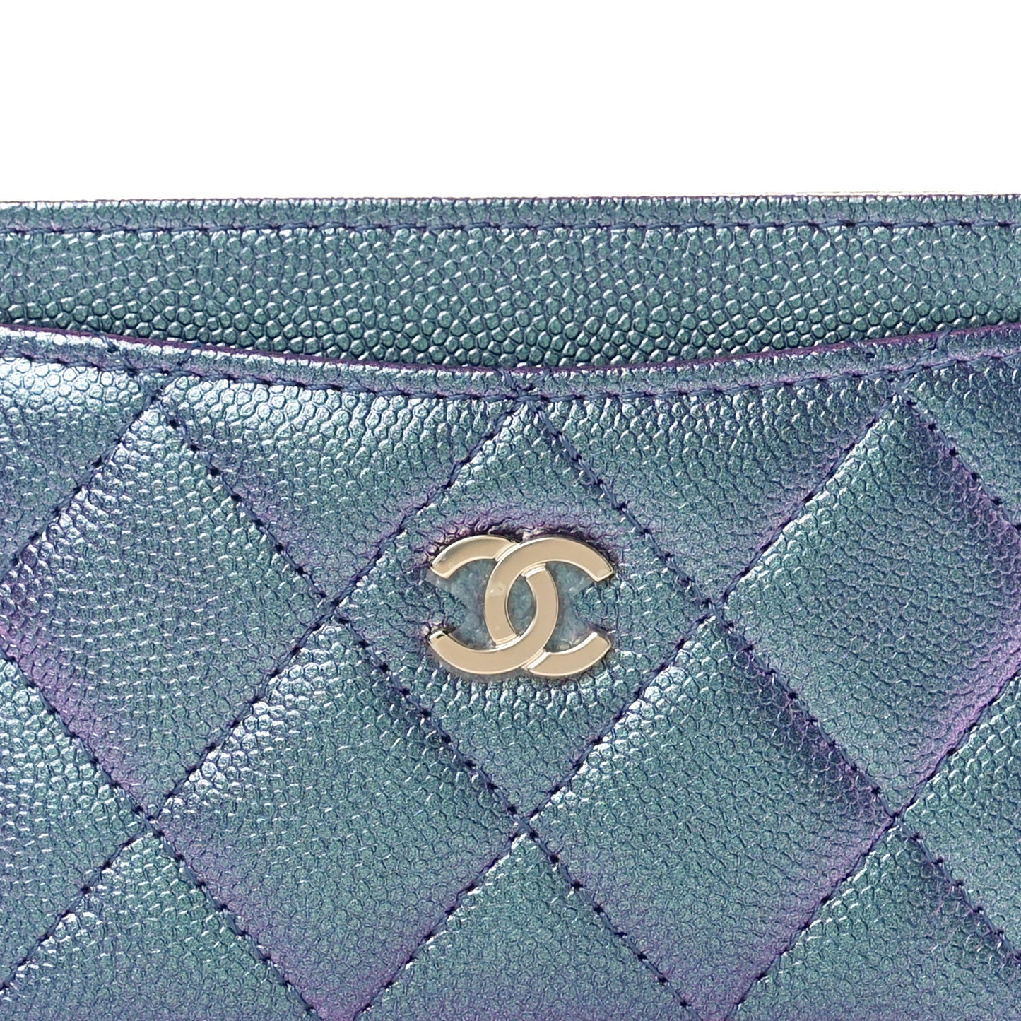 Iridescent Caviar Quilted Card Holder Dark Blue