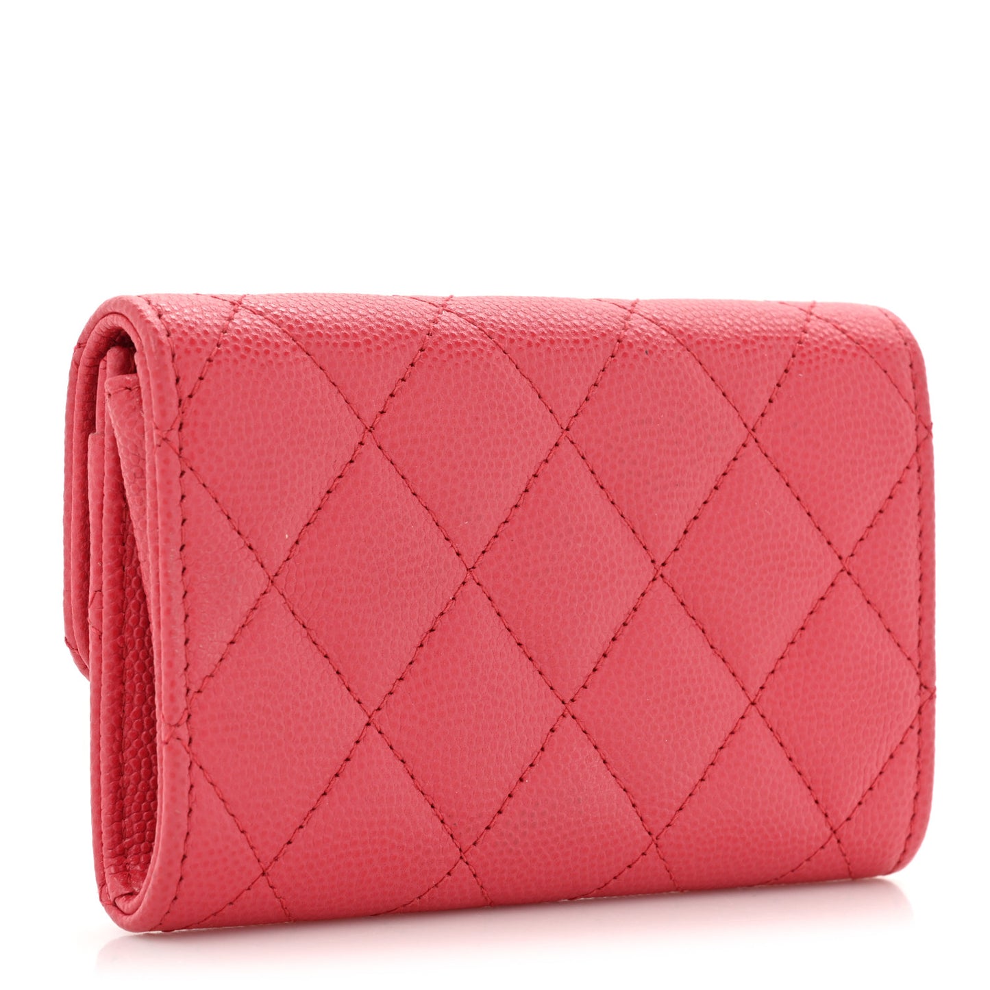 Caviar Quilted Flap Card Holder Pink