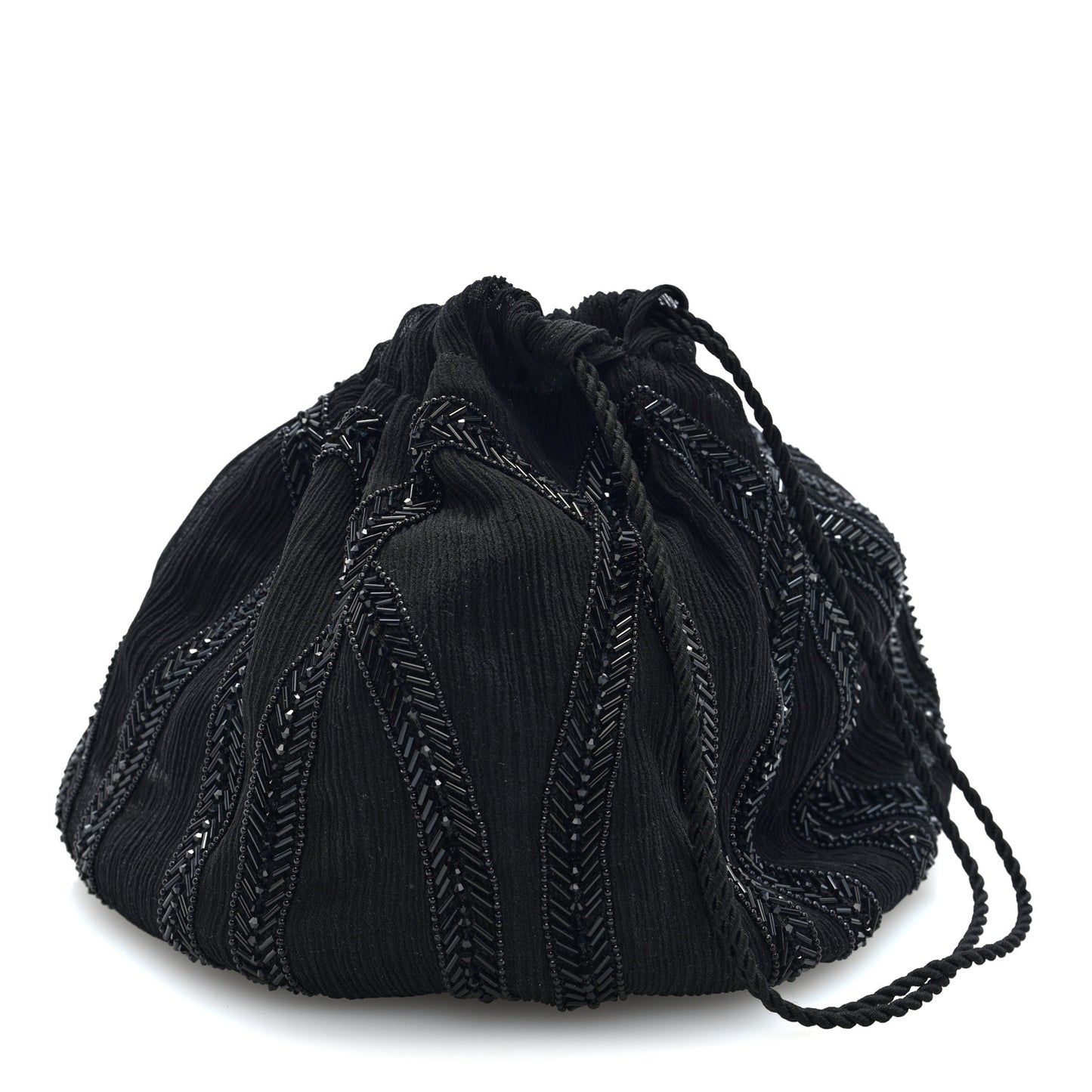 Chiffon Silk Crepe Beaded Pochon Broderie Bag Black