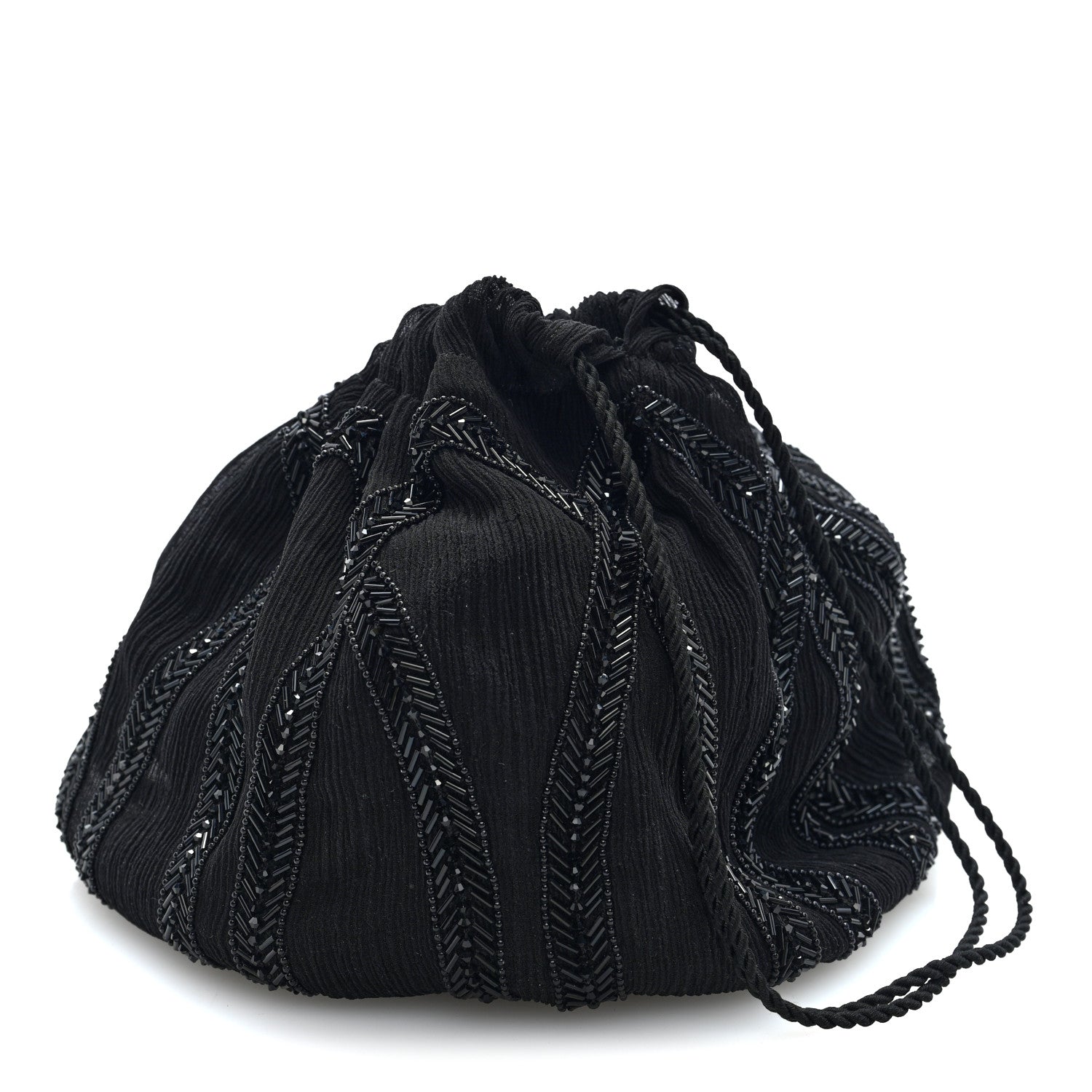 Saint Laurent Chiffon Silk Crepe Beaded Pochon Broderie Bag Black 5 of 16