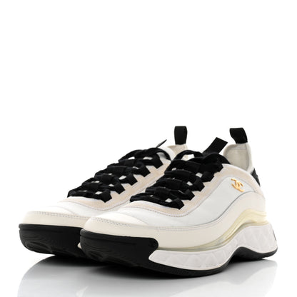 Chanel Velvet Calfskin Mixed Fibers CC Sneakers 39.5 Ivory Black 3 of 9
