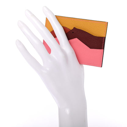 Hermes Epsom Evercolor Les Petits Chevaux Card Holder Ambre Brique Rouge H Rose Ete 2 of 6