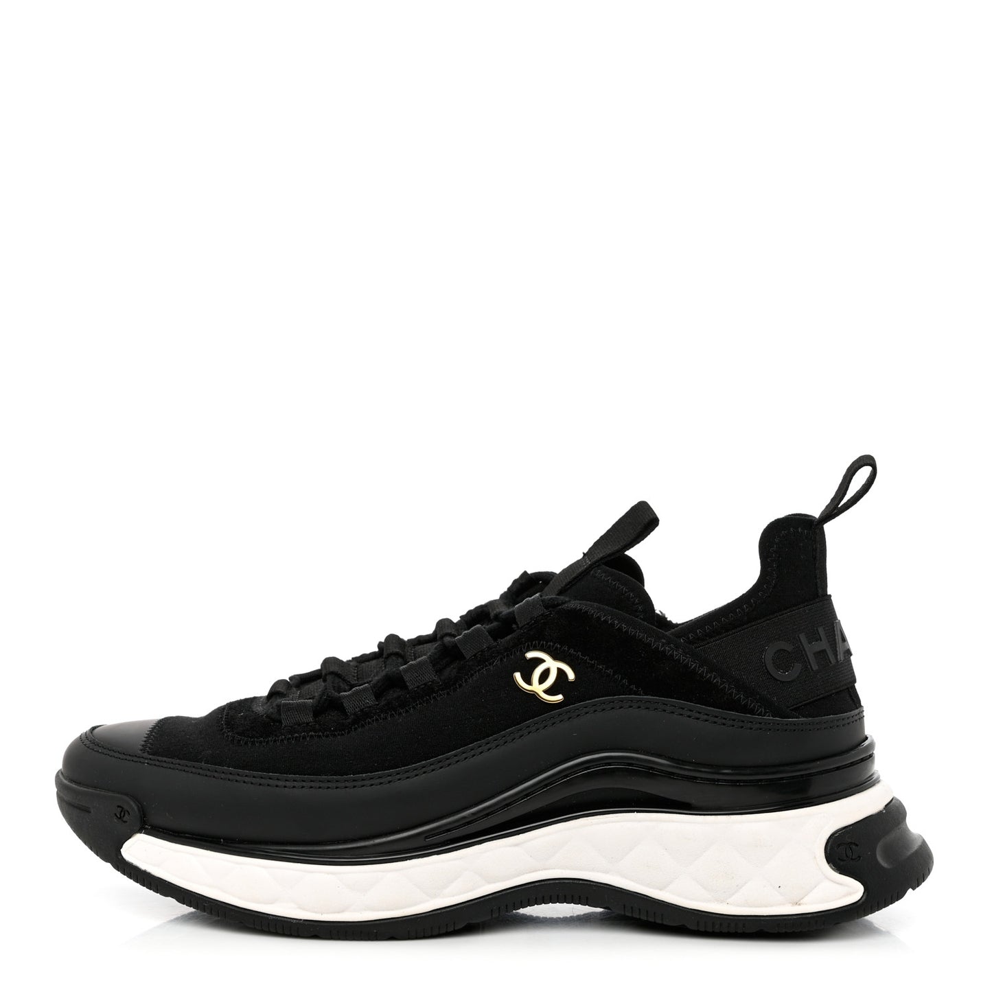 Velvet Calfskin Mixed Fibers CC Sneakers 37.5 Black