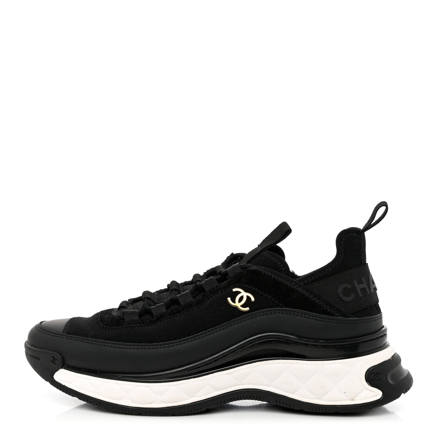 Chanel Velvet Calfskin Mixed Fibers CC Sneakers 37.5 Black 1 of 9