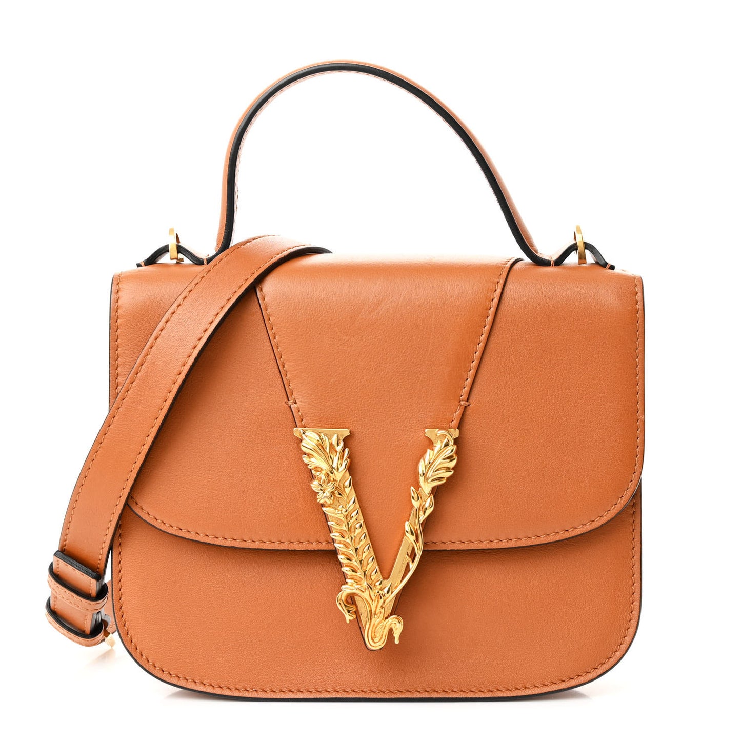 Vitello Barocco Virtus Small Top Handle Shoulder Bag Brown