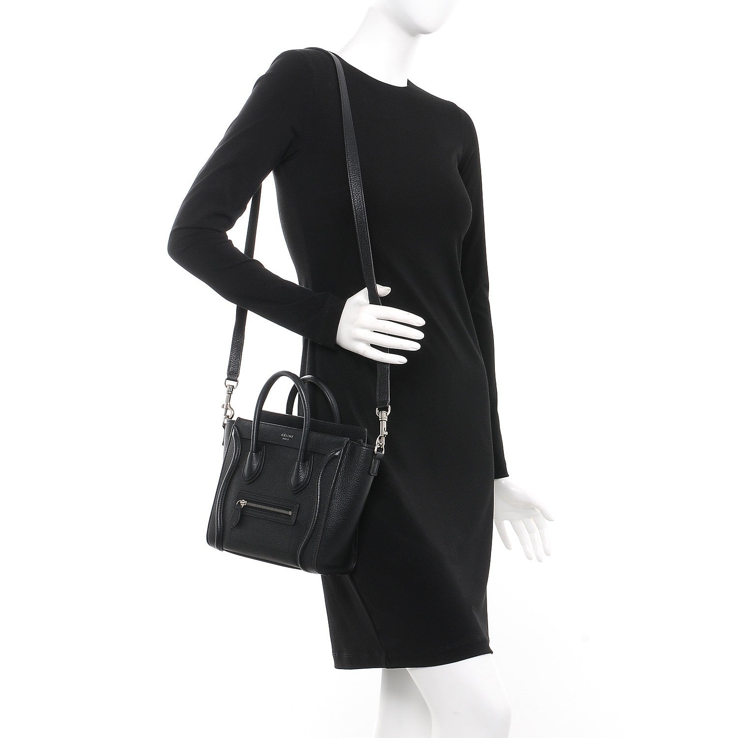 Celine Drummed Calfskin Nano Luggage Black 2 of 10