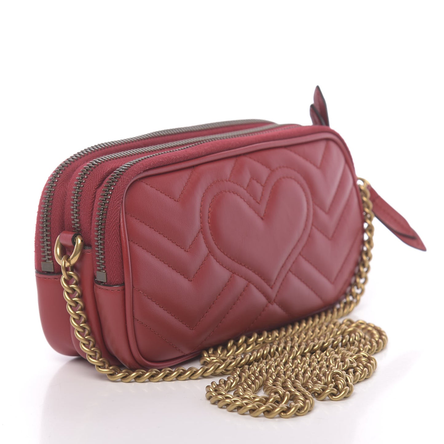Calfskin Matelasse Mini GG Marmont Chain Crossbody Bag Hibiscus Red